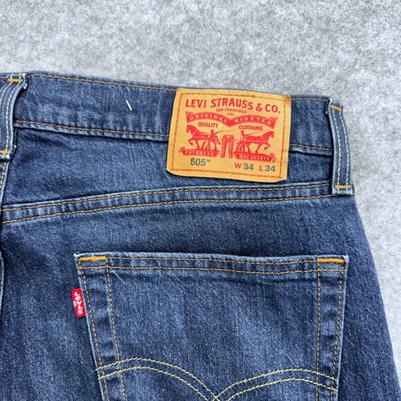 Levi's 505 Jeans Men's 34x34 Regular Fit Straight Leg Blue Denim Stonewash NEW - Picture 5 of 15
